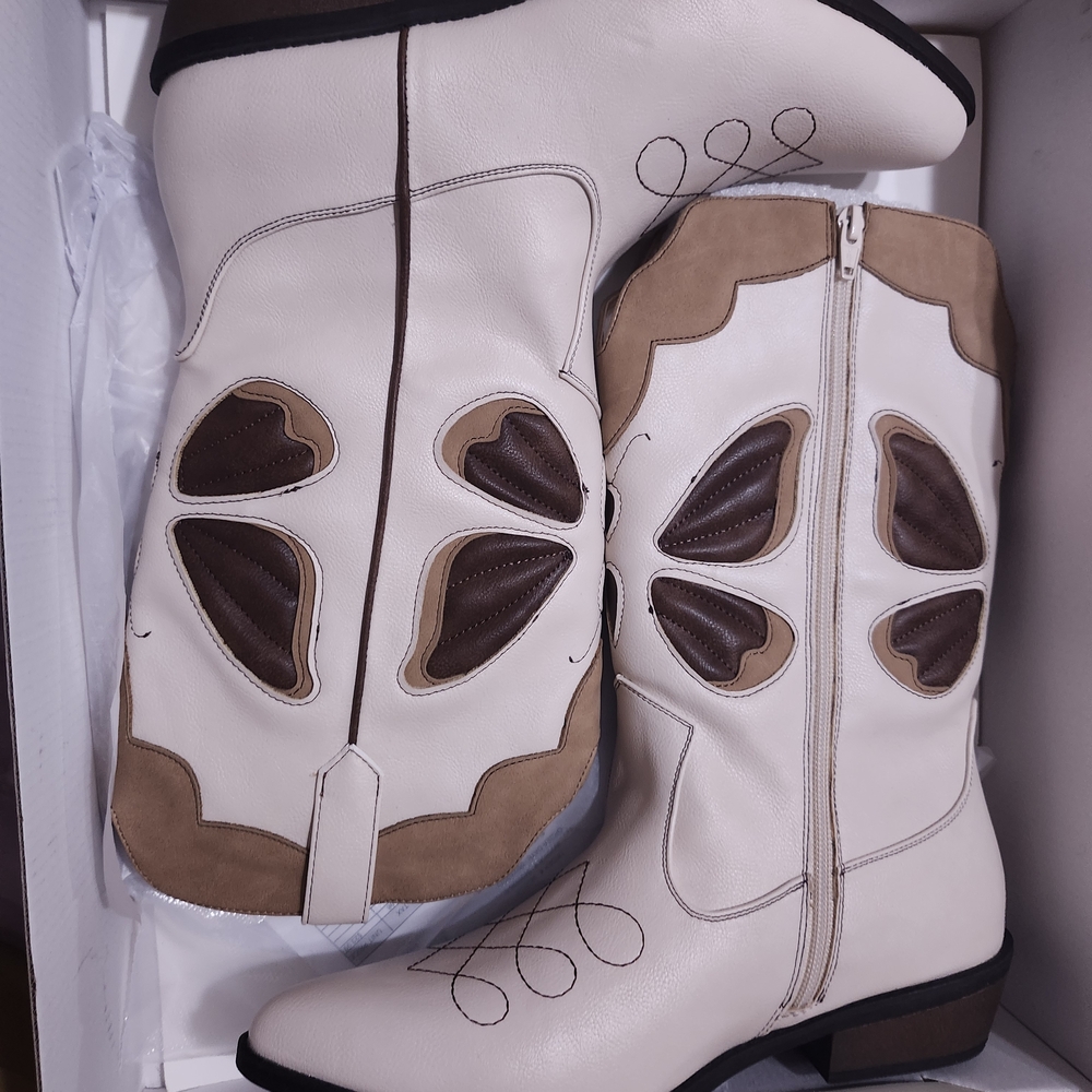 Cato Cream and Brown Heeled Boots